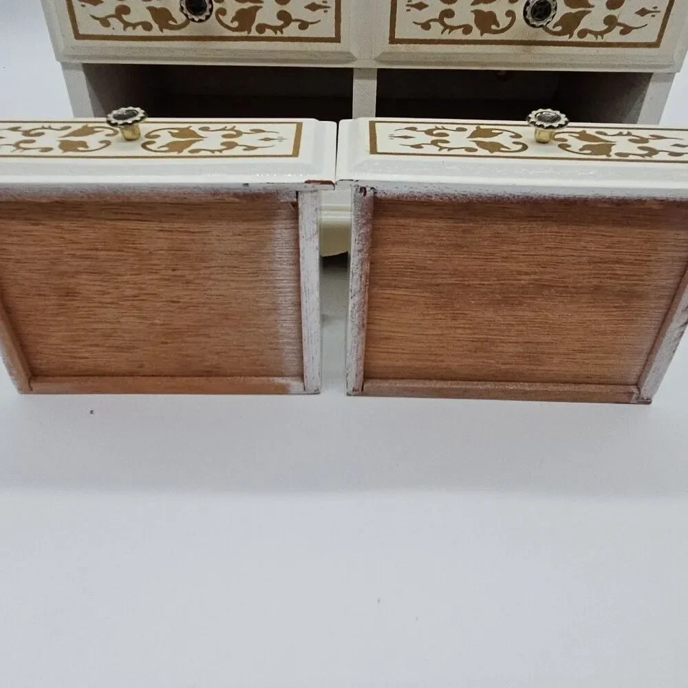 Wooden Jewelry Box White And Gold Filigree Velvet Lined